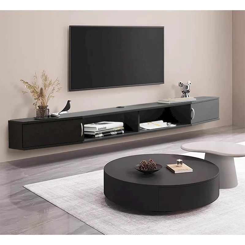 Meuble TV mural flottant en noyer, 178 cm