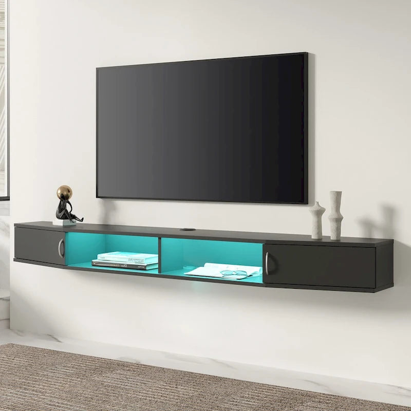 Meuble TV mural flottant en noyer, 178 cm