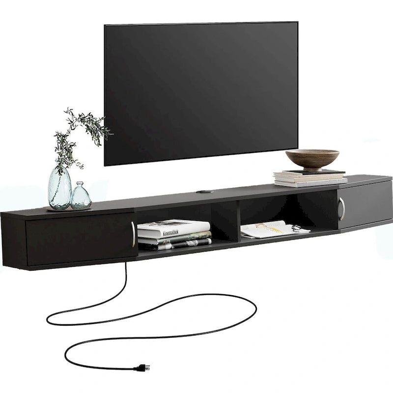 Meuble TV mural flottant en noyer, 178 cm