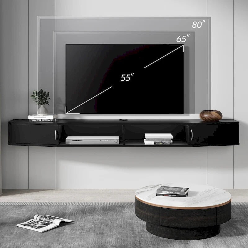 Meuble TV mural flottant en noyer, 178 cm