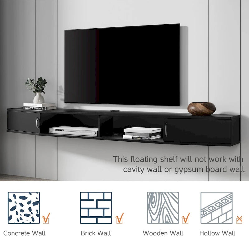 Meuble TV mural flottant en noyer, 178 cm