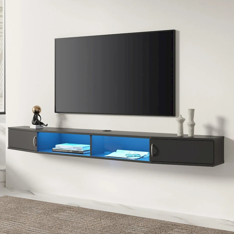 Meuble TV mural flottant en noyer, 178 cm