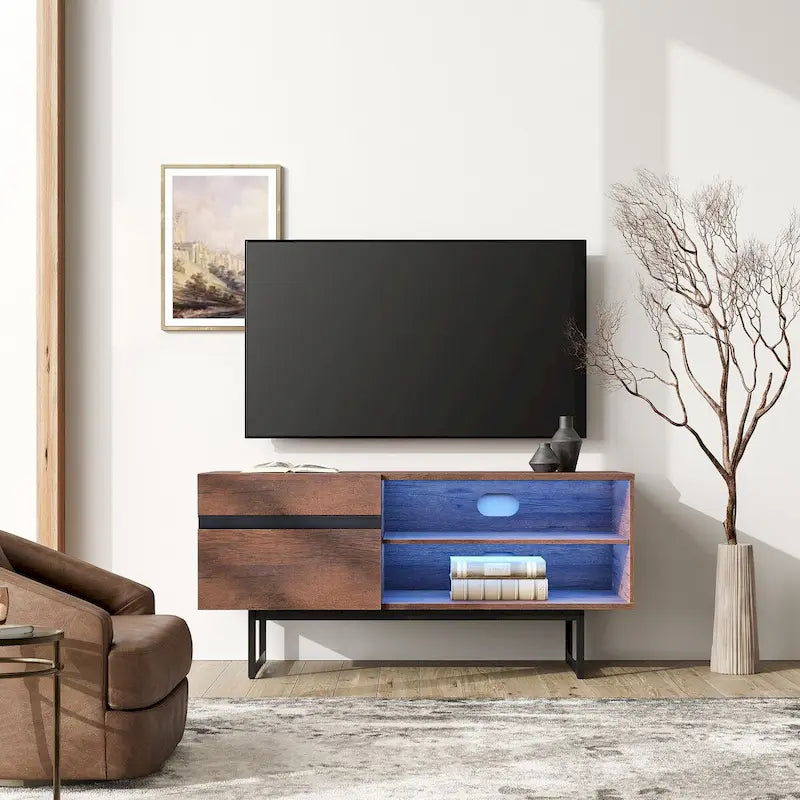 Meuble TV moderne pour téléviseurs jusqu'à 55 pouces avec placards de rangement