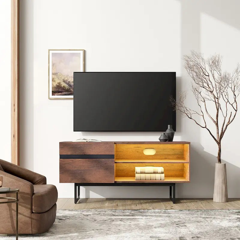 Meuble TV moderne pour téléviseurs jusqu'à 55 pouces avec placards de rangement