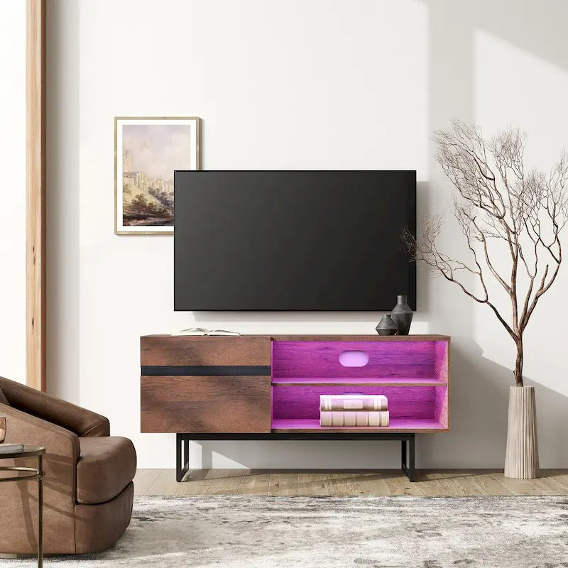 Meuble TV moderne pour téléviseurs jusqu'à 55 pouces avec placards de rangement