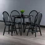 Ensemble de salle à manger 5 pièces avec table à rallonges et chaises Windsor, noir