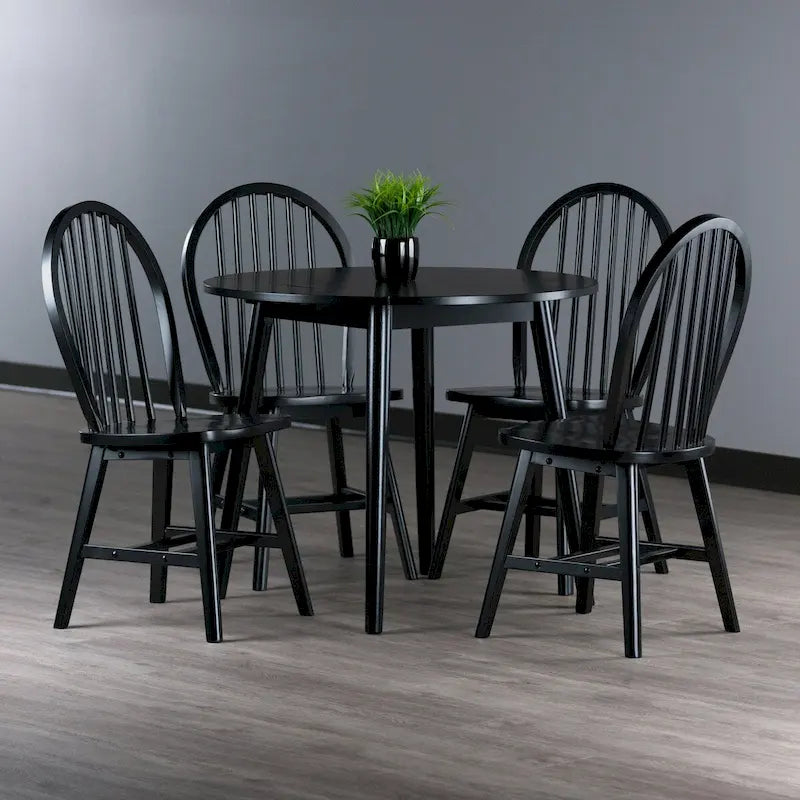 Ensemble de salle à manger 5 pièces avec table à rallonges et chaises Windsor, noir