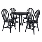 Ensemble de salle à manger 5 pièces avec table à rallonges et chaises Windsor, noir