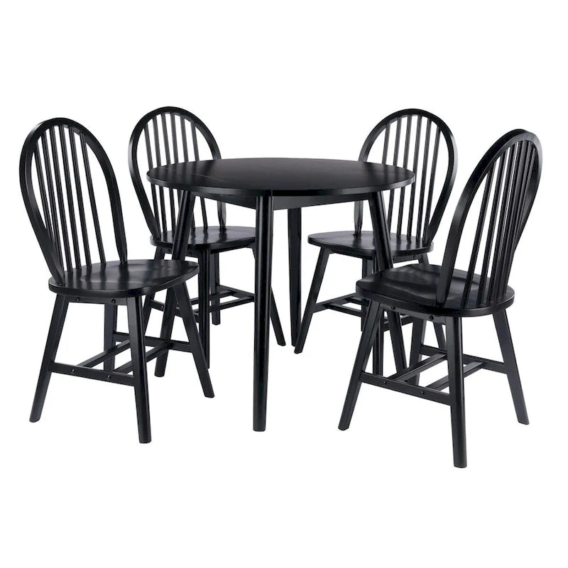Ensemble de salle à manger 5 pièces avec table à rallonges et chaises Windsor, noir