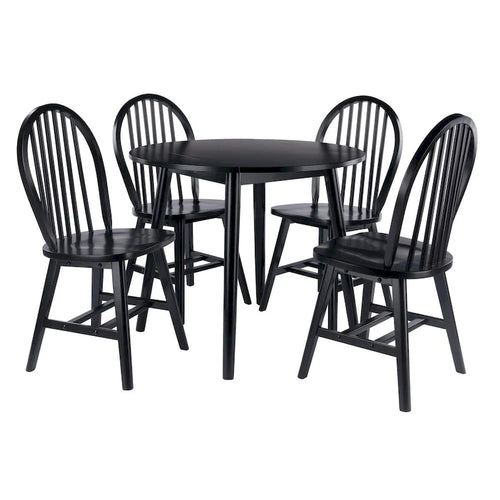 Ensemble de salle à manger 5 pièces avec table à rallonges et chaises Windsor, noir