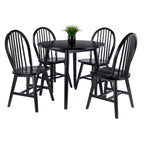 Ensemble de salle à manger 5 pièces avec table à rallonges et chaises Windsor, noir