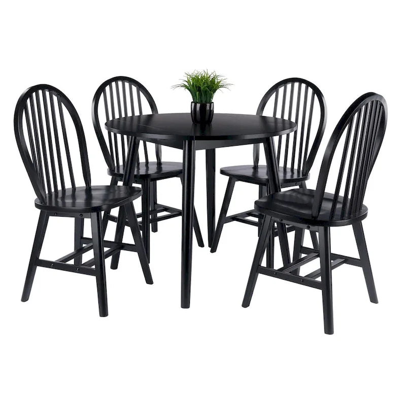 Ensemble de salle à manger 5 pièces avec table à rallonges et chaises Windsor, noir
