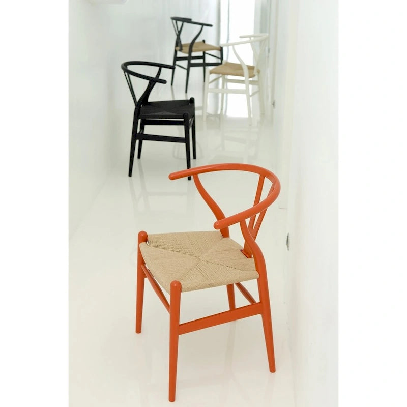 Chaise de salle à manger dossier Y avec assise en corde de papier tressée et structure en bois massif