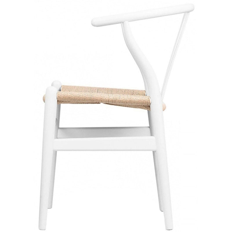 Chaise de salle à manger dossier Y avec assise en corde de papier tressée et structure en bois massif