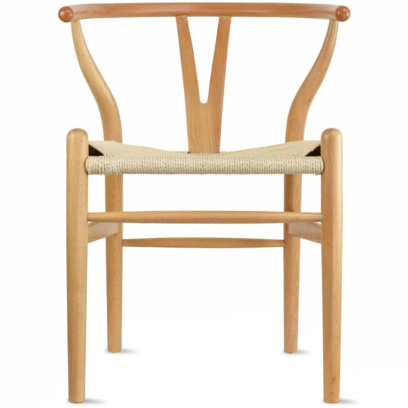 Chaise de salle à manger dossier Y avec assise en corde de papier tressée et structure en bois massif