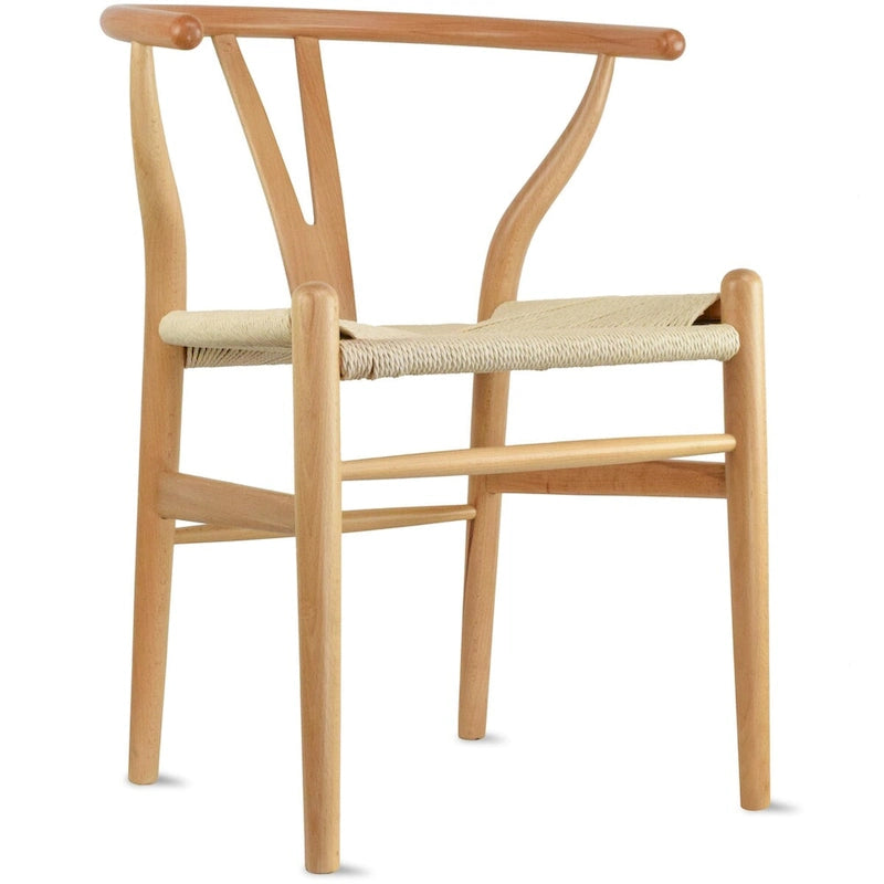 Chaise de salle à manger dossier Y avec assise en corde de papier tressée et structure en bois massif