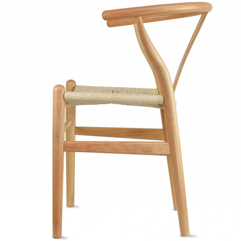 Chaise de salle à manger dossier Y avec assise en corde de papier tressée et structure en bois massif