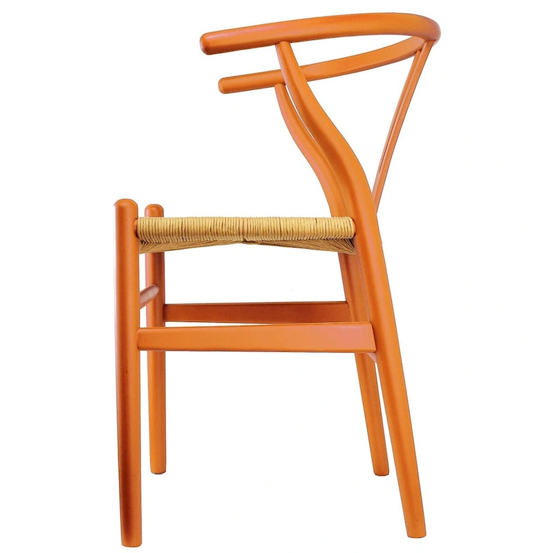 Chaise de salle à manger dossier Y avec assise en corde de papier tressée et structure en bois massif
