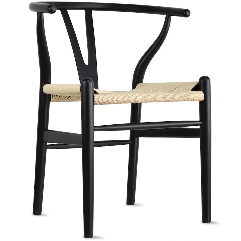 Chaise de salle à manger dossier Y avec assise en corde de papier tressée et structure en bois massif