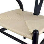 Chaise de salle à manger dossier Y avec assise en corde de papier tressée et structure en bois massif