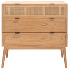 Commode à 3 tiroirs du milieu du siècle avec accents en rotin, 91,4 cm L x 45,7 cm P x 91,4 cm H
