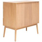Commode à 3 tiroirs du milieu du siècle avec accents en rotin, 91,4 cm L x 45,7 cm P x 91,4 cm H