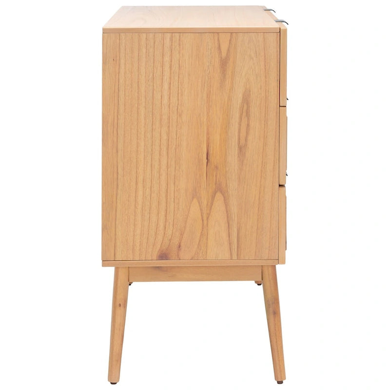 Commode à 3 tiroirs du milieu du siècle avec accents en rotin, 91,4 cm L x 45,7 cm P x 91,4 cm H