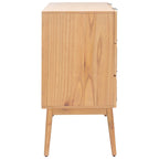 Commode à 3 tiroirs du milieu du siècle avec accents en rotin, 91,4 cm L x 45,7 cm P x 91,4 cm H