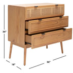 Commode à 3 tiroirs du milieu du siècle avec accents en rotin, 91,4 cm L x 45,7 cm P x 91,4 cm H