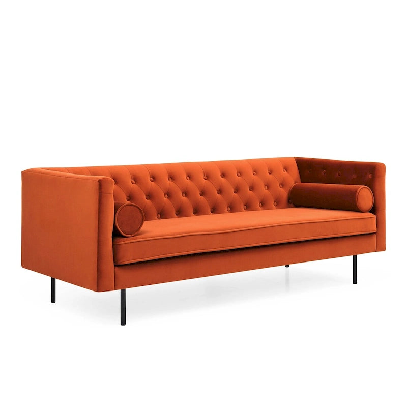 Canapé en velours avec capitonnage à boutons diamant et coussin d'assise en mousse à mémoire de forme