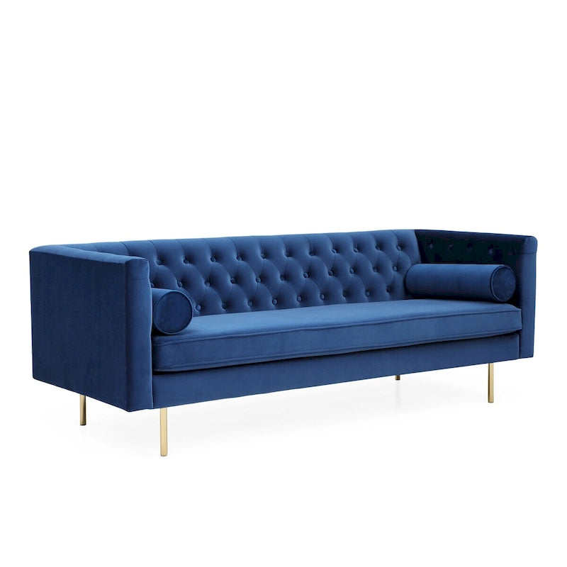 Canapé en velours avec capitonnage à boutons diamant et coussin d'assise en mousse à mémoire de forme