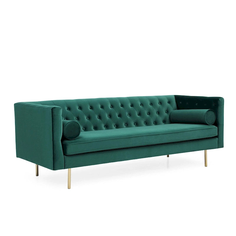 Canapé en velours avec capitonnage à boutons diamant et coussin d'assise en mousse à mémoire de forme