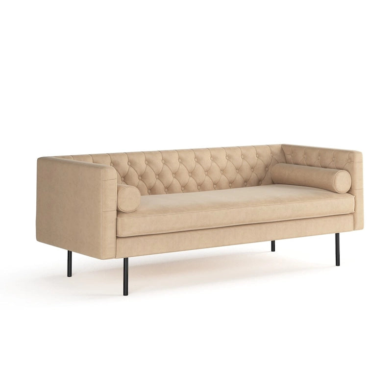 Canapé en velours avec capitonnage à boutons diamant et coussin d'assise en mousse à mémoire de forme