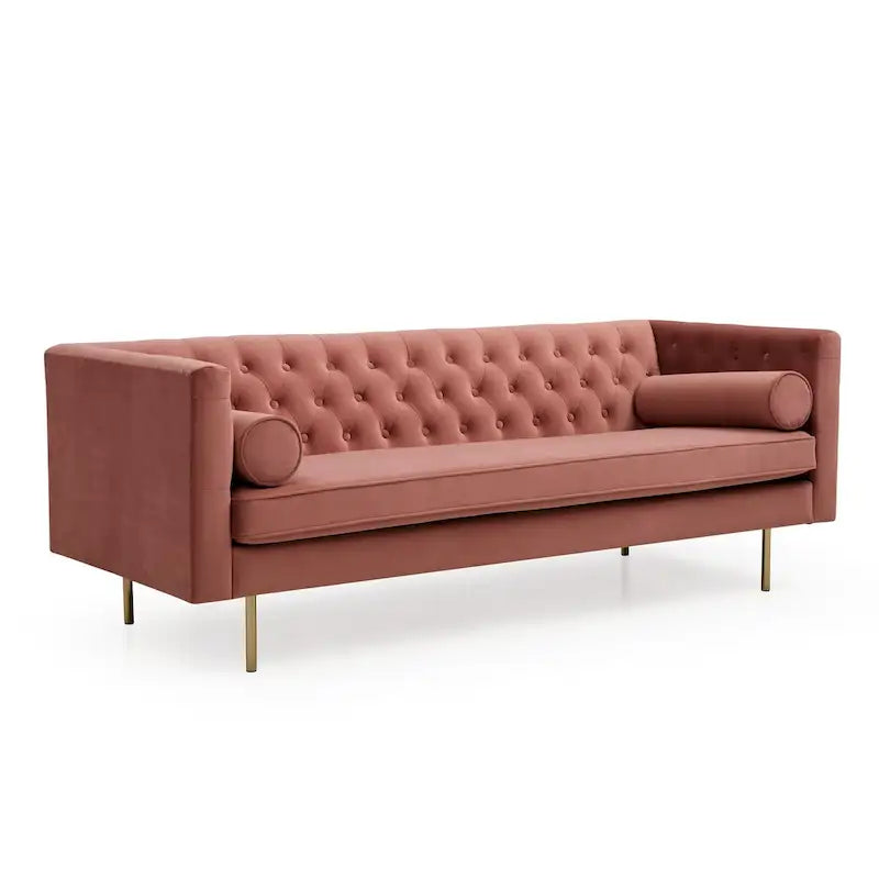 Canapé en velours avec capitonnage à boutons diamant et coussin d'assise en mousse à mémoire de forme