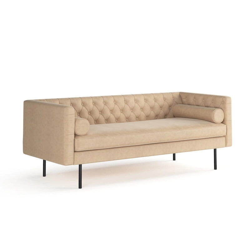 Canapé en velours avec capitonnage à boutons diamant et coussin d'assise en mousse à mémoire de forme