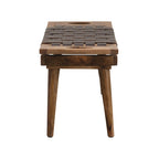 Tabouret en bois de manguier avec assise en cuir tressé