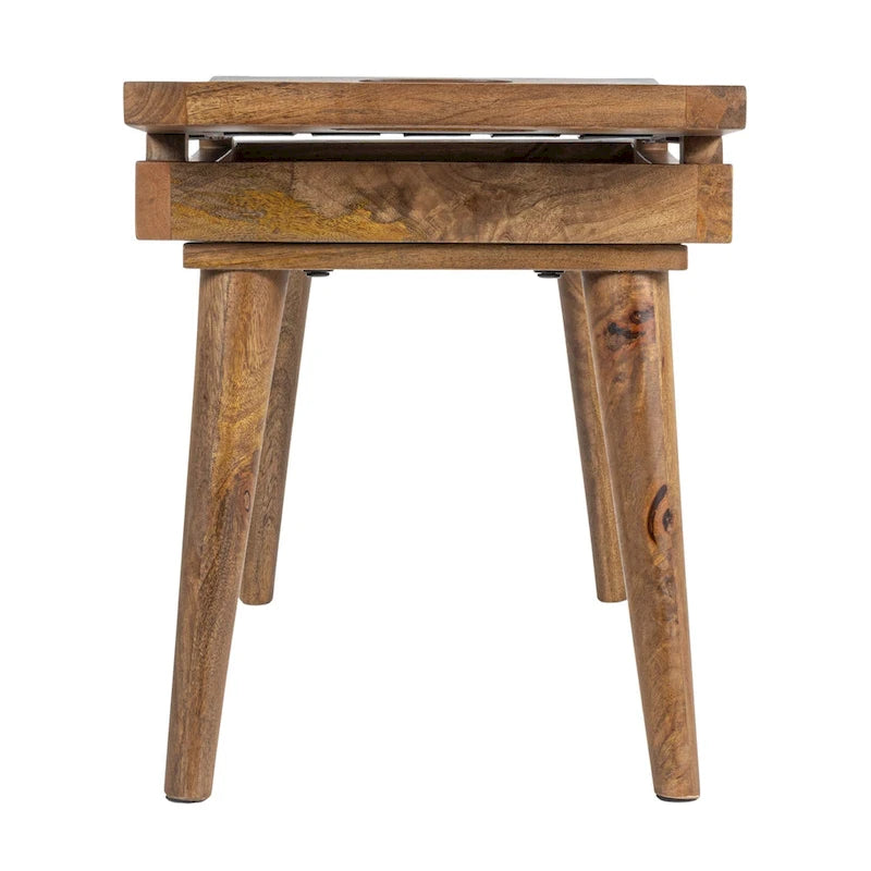 Tabouret en bois de manguier avec assise en cuir tressé