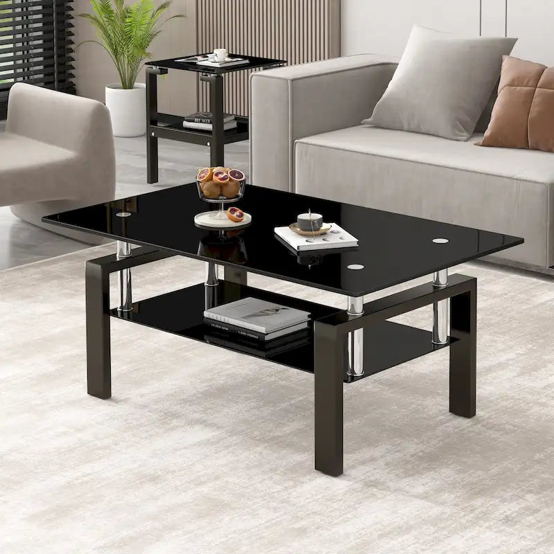 Table basse en verre trempé à 2 niveaux