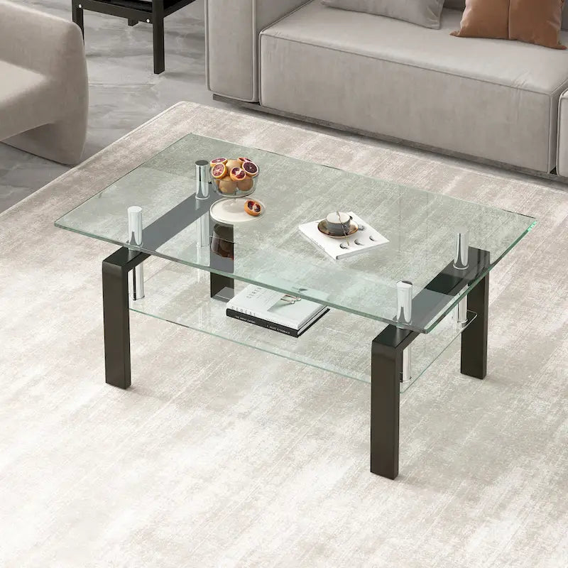 Table basse en verre trempé à 2 niveaux