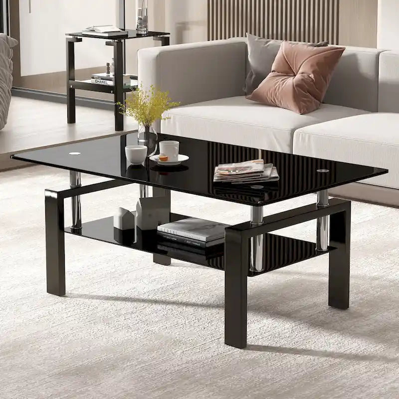 Table basse en verre trempé à 2 niveaux