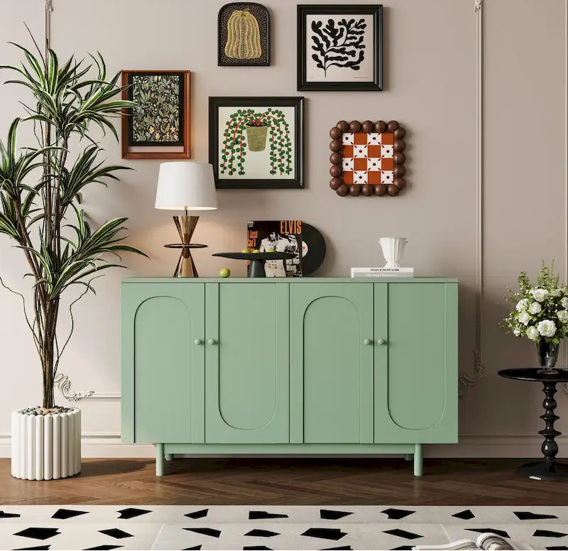 4-Door Intaglio Storage Cabinet with Pine Legs