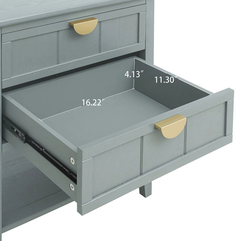 Table de chevet à 2 tiroirs de style américain, MDF avec finition grain de bois