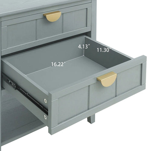 Table de chevet à 2 tiroirs de style américain, MDF avec finition grain de bois