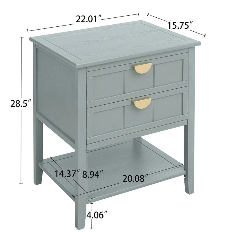 Table de chevet à 2 tiroirs de style américain, MDF avec finition grain de bois