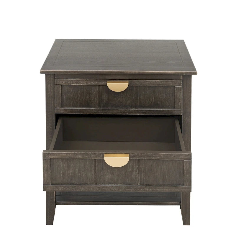 Table de chevet à 2 tiroirs de style américain, MDF avec finition grain de bois