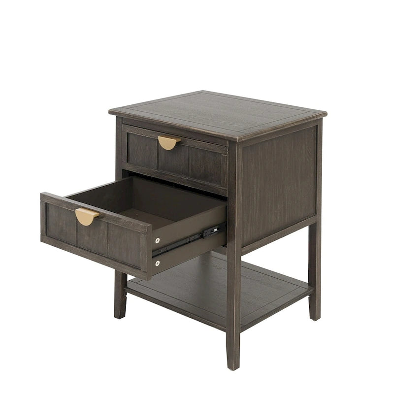 Table de chevet à 2 tiroirs de style américain, MDF avec finition grain de bois