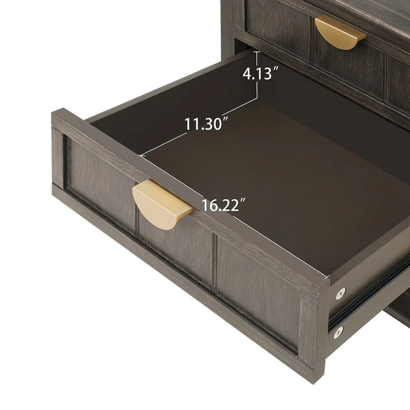 Table de chevet à 2 tiroirs de style américain, MDF avec finition grain de bois