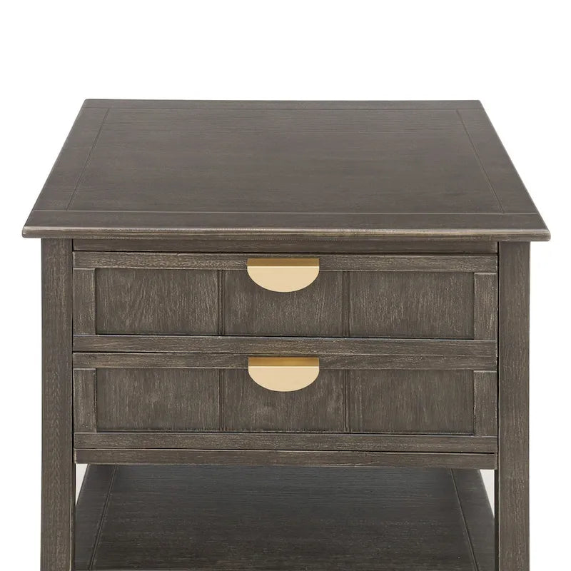 Table de chevet à 2 tiroirs de style américain, MDF avec finition grain de bois
