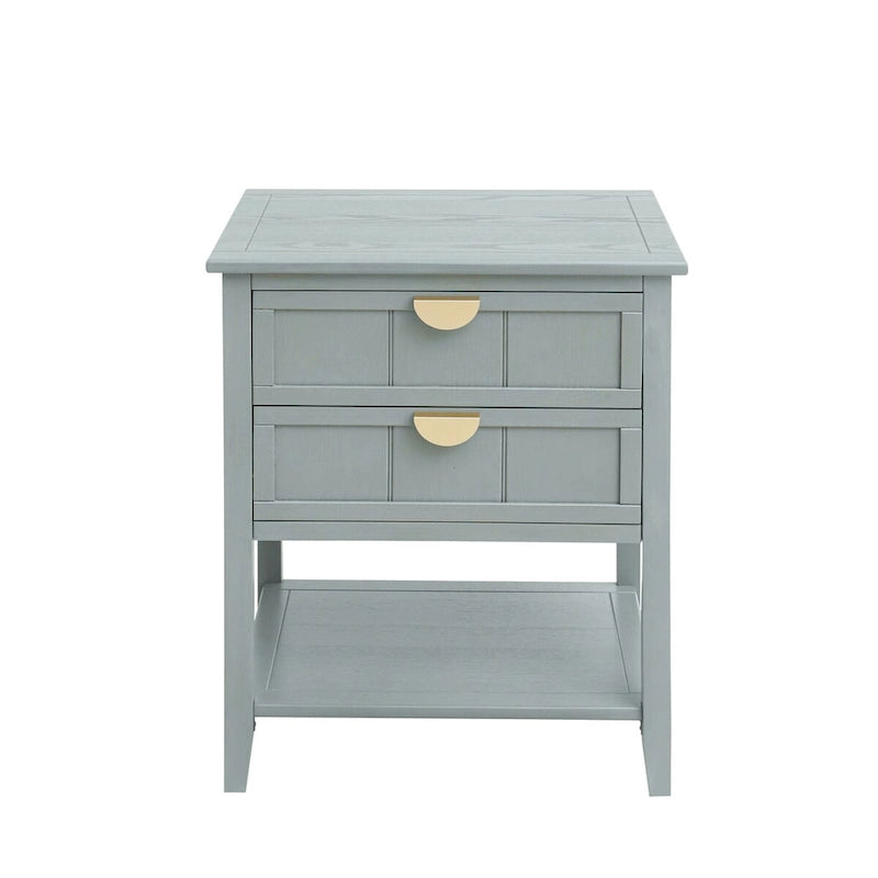 Table de chevet à 2 tiroirs de style américain, MDF avec finition grain de bois