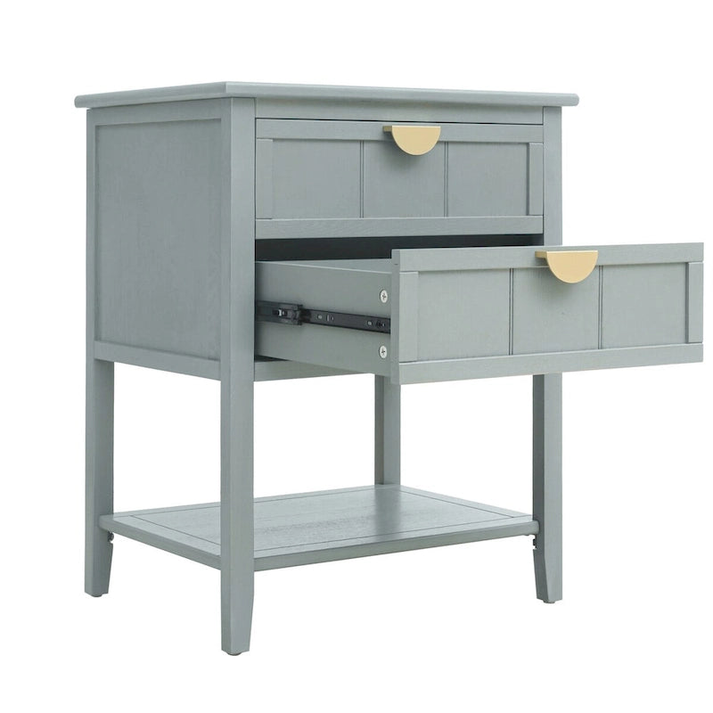 Table de chevet à 2 tiroirs de style américain, MDF avec finition grain de bois